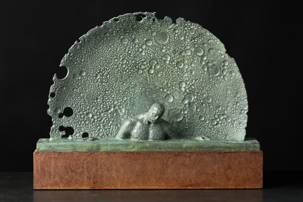 Sculpture “Atlant's Dream”, bronze, steel // 24.8 w x 19.3 h x 4.7 d in // 2025. Artist — Sergei Oganov.