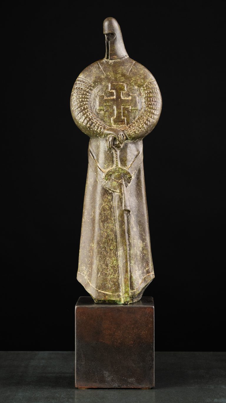 Sculpture “Crusader”, bronze, steel // 4.7 w x 18.5 h x 3.9 d in // 2011. Artist — Sergei Oganov.