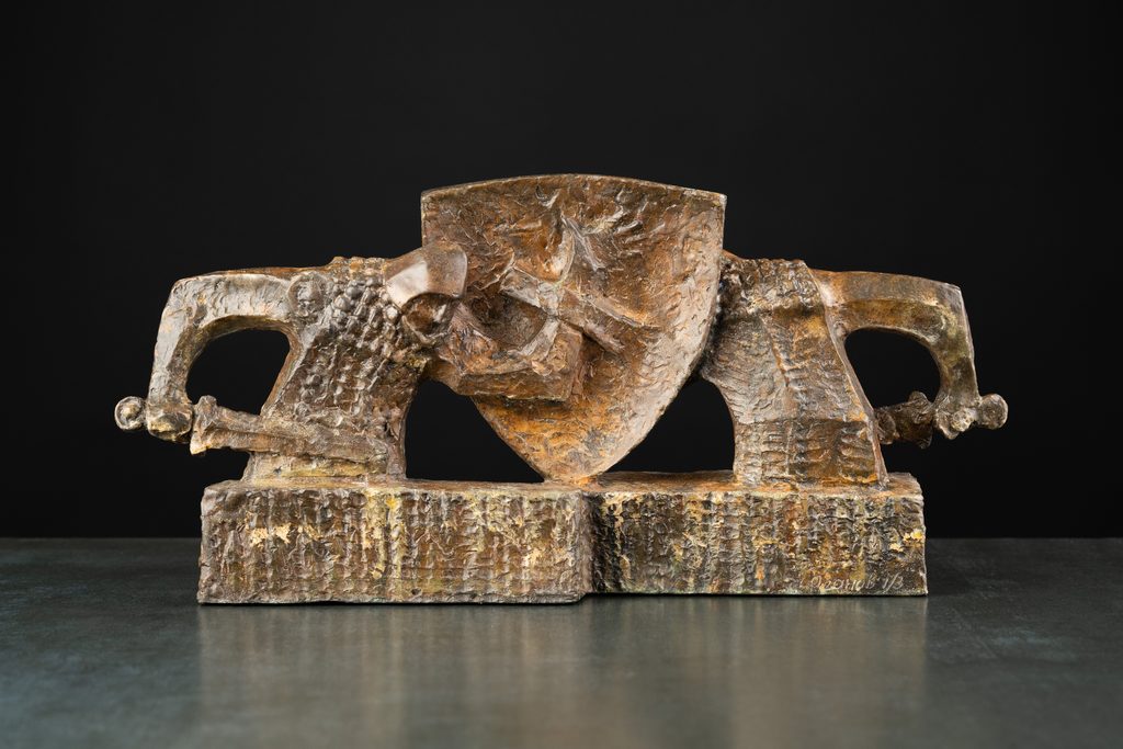 Sculpture “Eternal battle”, bronze // 17.3 w x 7.9 h x 4.3 d in // 2024. Artist — Sergei Oganov.