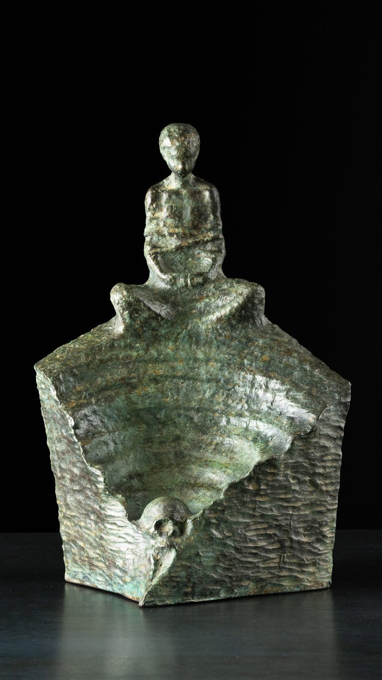 Sculpture “Vortex of Trauma”, bronze, steel // 10.2 w x 15 h x 9.1 d in // 2010. Artist — Sergei Oganov.